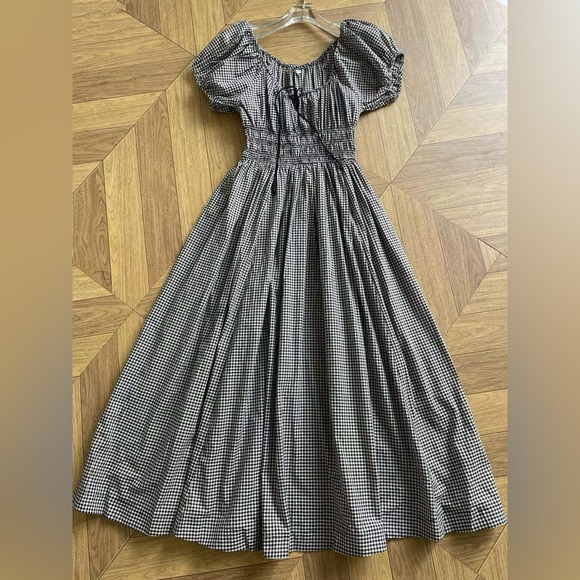 Doen Quinn Dress Black Gingham Puff-Sleeve Midi Dress XS - Picture 3 of 6